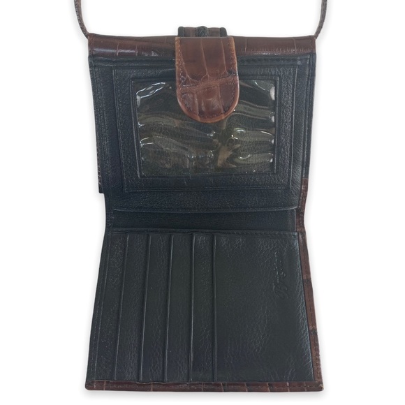 Brighton Croc Embossed Leather Brown Wallet On Strap Heart Coin-purse Billfold - Picture 4 of 10